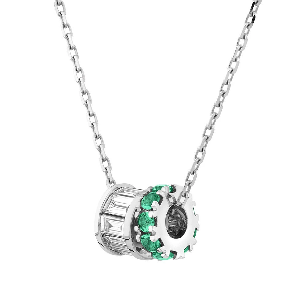 Emerald & Diamond Rondell Pendant  with 0.21 Carat TW in 10kt White Gold