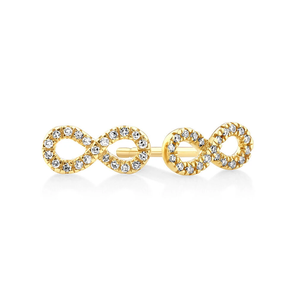 Mini Infinity Earrings with Diamonds in 10kt Yellow Gold