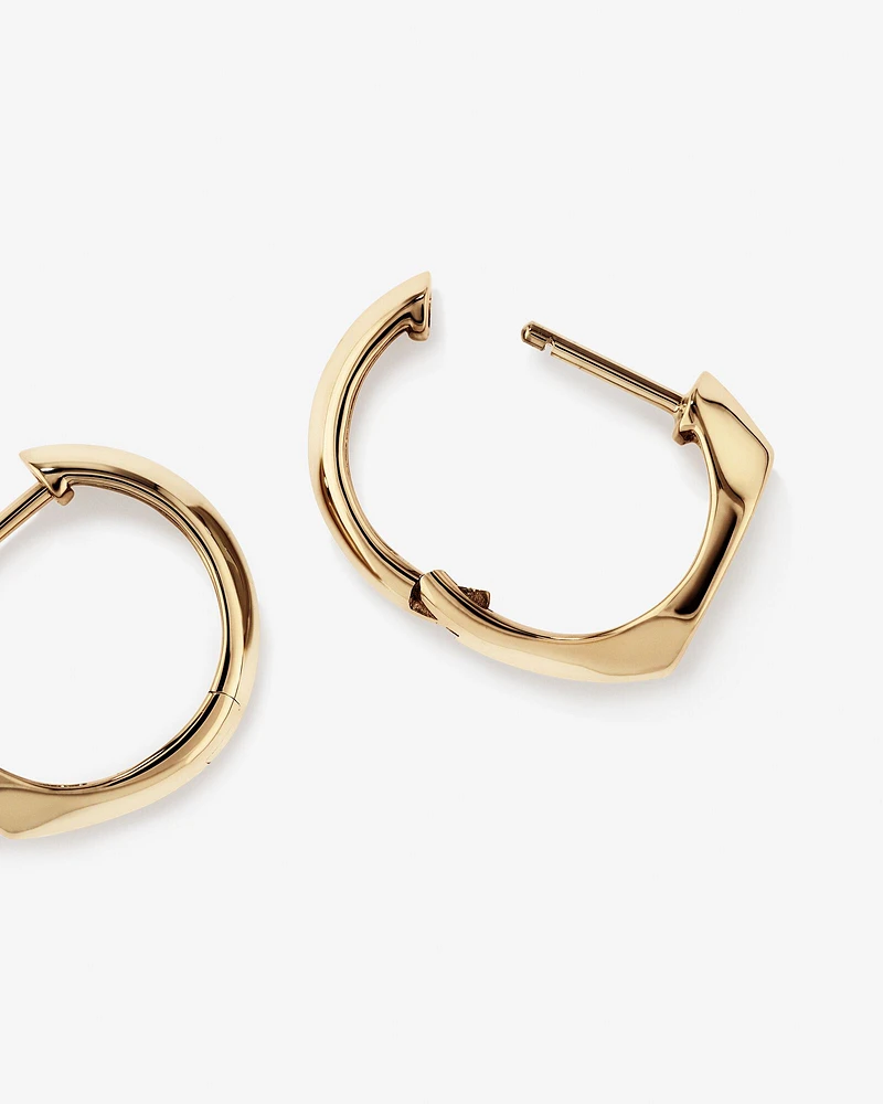 Diamond Star Accent Signet Huggie Hoop Earrings in 10kt Yellow Gold