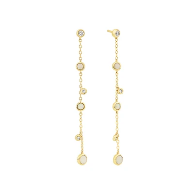 Drop Earrings with Opal & 0.15 Carat TW of Diamonds in 10kt Yellow Gold