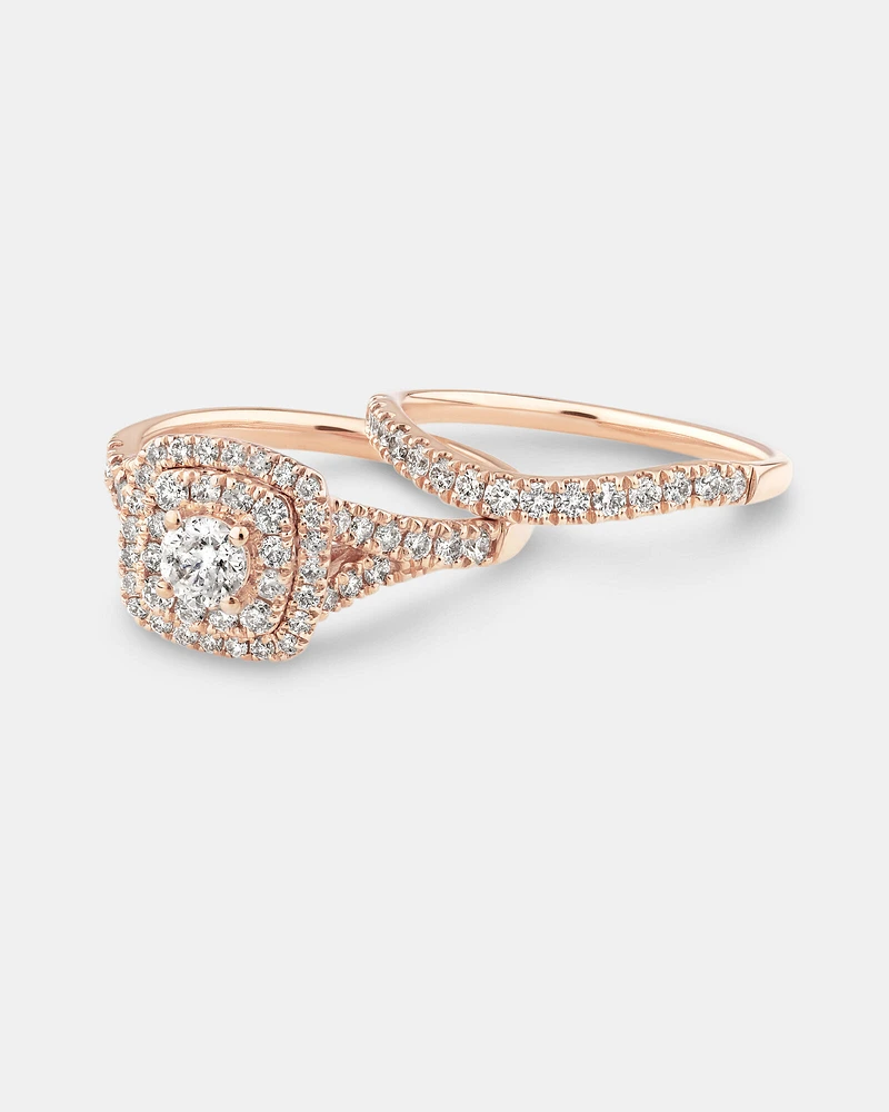 Bridal Set with 1.18 Carat TW of Diamonds in 14kt Rose Gold