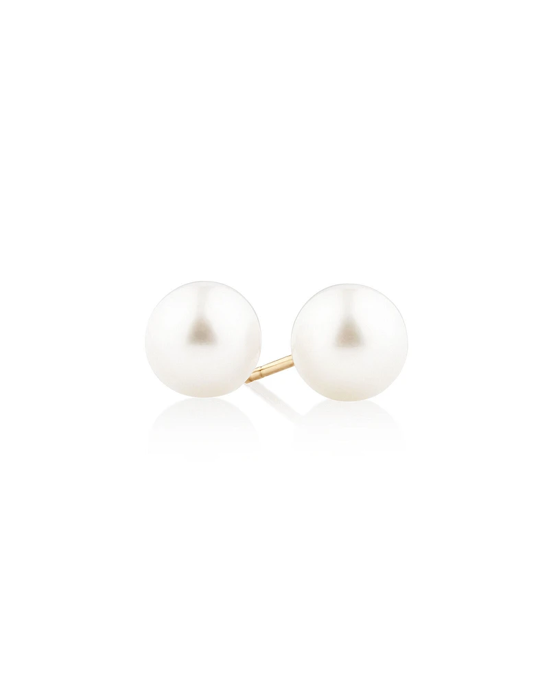 Stud Earrings with 7mm Round Cultured Freshwater Pearls in 10kt Yellow Gold