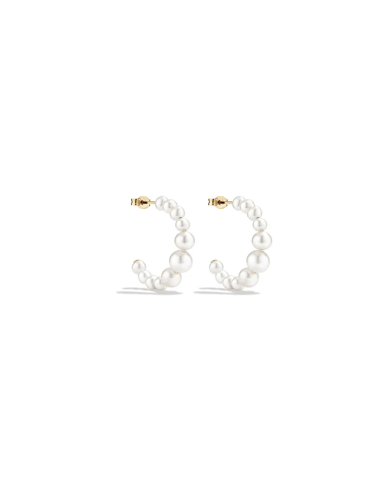 Huggie Earrings with Cultured Freshwater Pearls in 10kt Yellow Gold