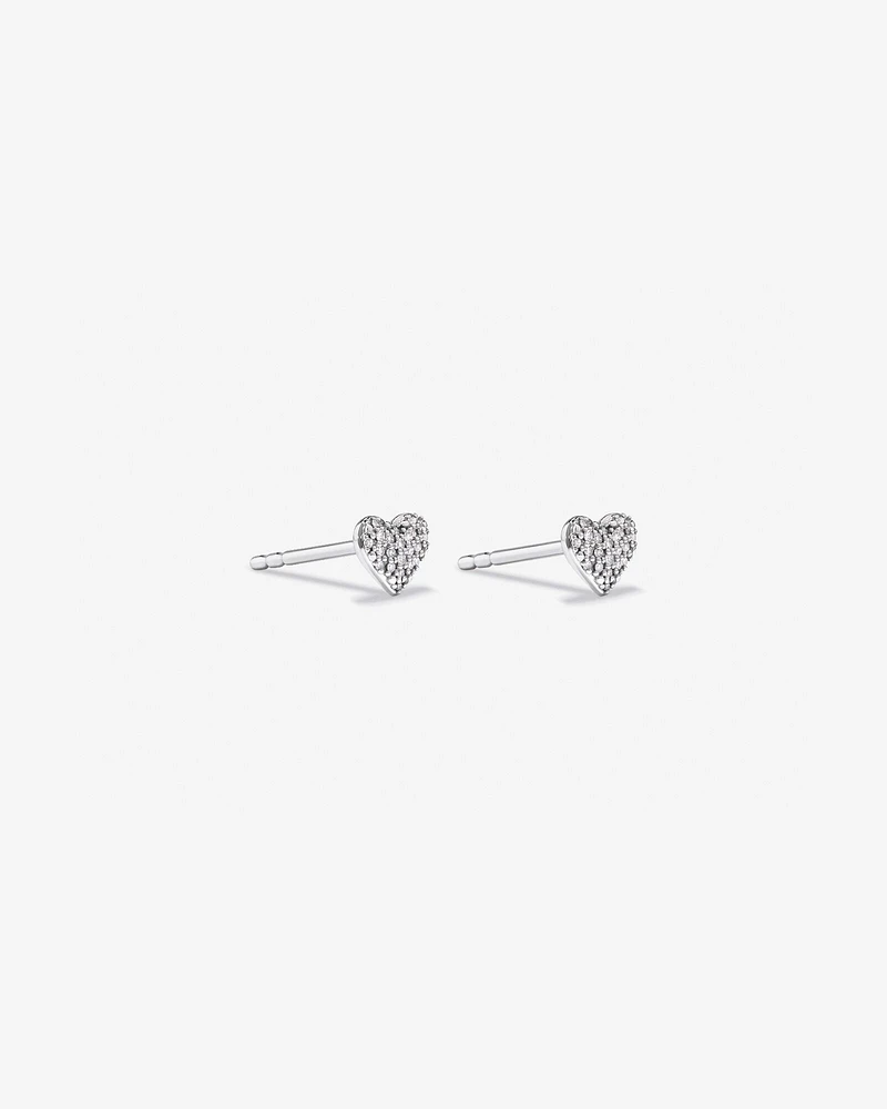 Boucles d'oreilles puces cœur pavé de diamants en argent sterling