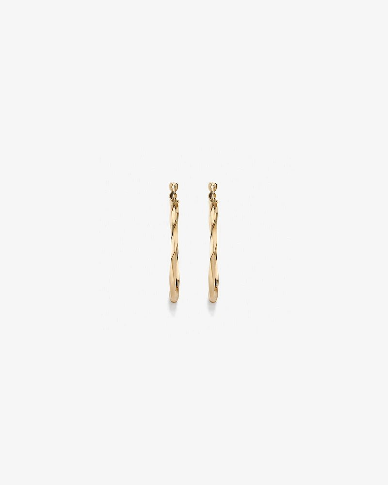 28mm Square Twist Hoop Earrings in 10kt Yellow Gold