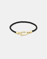Men's Black Leather Braided Bracelet with 10kt Yellow Gold