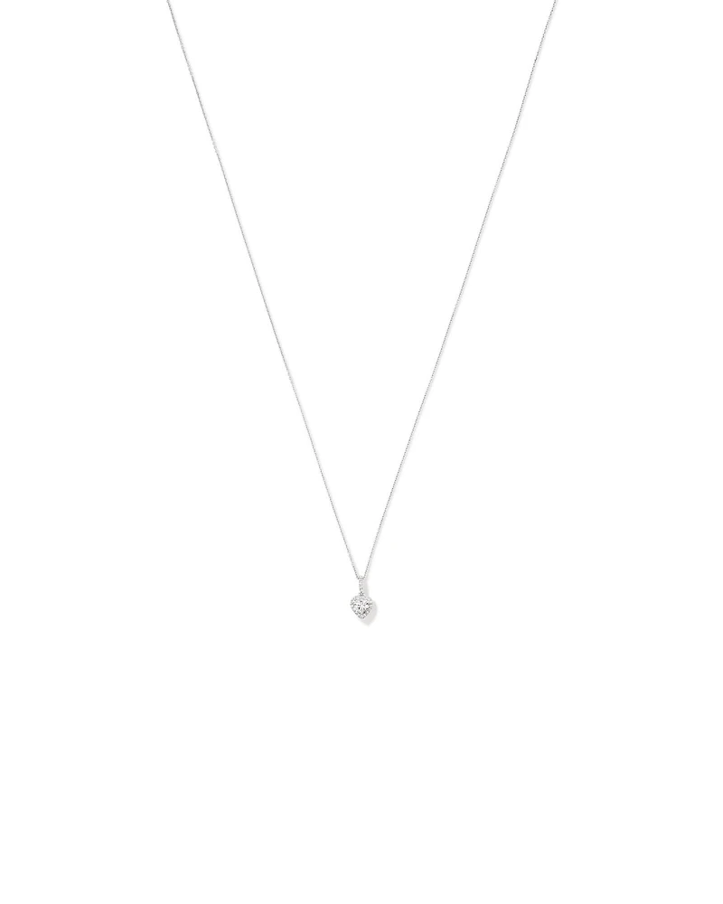 Heart Shape Cubic Zirconia Halo Pendant Necklace in Sterling Silver