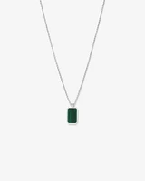 Rectangle Green Malachite Gemstone Pendant Chain Necklace in Sterling Silver