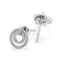 Fine Double Circle Diamond Stud Earrings in Sterling Silver