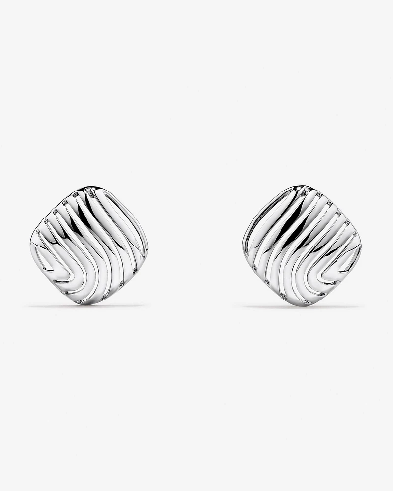 Wavy Ridge Textured Square Stud Earrings in Sterling Silver