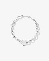 Bracelet en argent sterling avec médaillon cœur et chaîne ovale Belcher