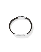 Bracelet Homme en Cuir & Argent 21cm avec 0,40 Carat TW de Diamants Noirs