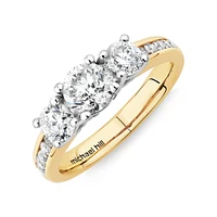 1.50 Carat TW Three Stone Round Brilliant Diamond Engagement Ring in 14kt Yellow and White Gold