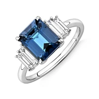 London Blue Topaz Ring with 0.30 Carat TW of Diamonds in 14kt White Gold