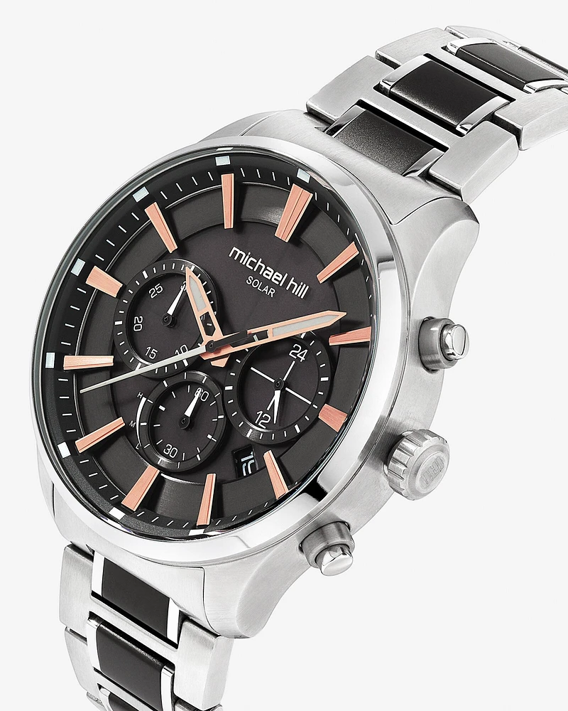 Montre à énergie solaire en acier inoxydable bleu pour homme