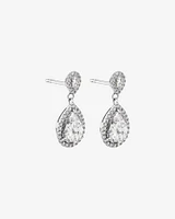 Pear Cubic Zirconia Halo Drop Stud Earrings in Sterling Silver