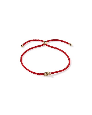 Lunar New Year Snake Charm Red Silk Bolo Bracelet with Garnet Gemstone Accents in 10kt Yellow Gold