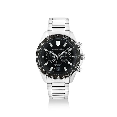 Men's Chronograph Stainless Steel Watch with Black Dial