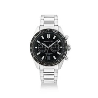 Men's Chronograph Stainless Steel Watch with Black Dial