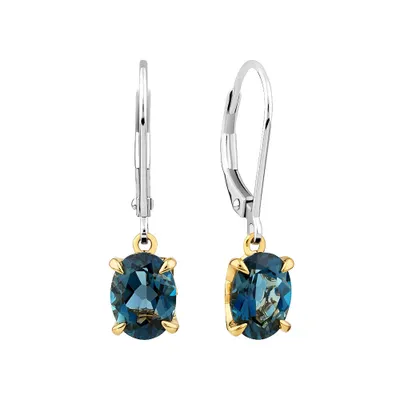 Earrings with London Blue Topaz in Sterling Silver and 10kt Yellow Gold
