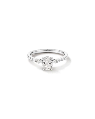 0.77 Carat TW Three Stone Oval and Marquise Cut Hidden Halo Engagement Ring in Platinum