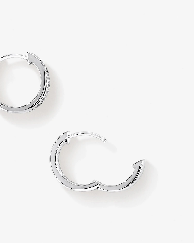 Reversible Huggie Earrings With Cubic Zirconia In Sterling Silver