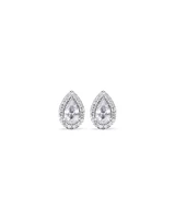 Pear Cubic Zirconia Halo Stud Earrings in Sterling Silver