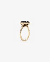 Halo Ring with Sapphire & 0.62 Carat TW of Diamonds in 14kt Yellow Gold