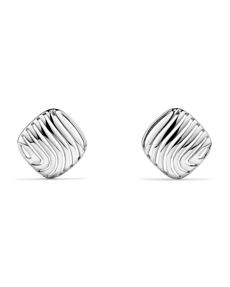 Wavy Ridge Textured Square Stud Earrings in Sterling Silver