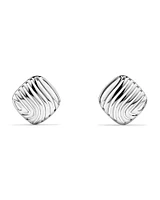 Wavy Ridge Textured Square Stud Earrings in Sterling Silver