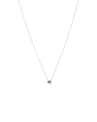 Oval Cut Blue Tanzanite Gemstone and 0.08 Carat TW Diamond Halo Pendant Necklace in 10kt White Gold