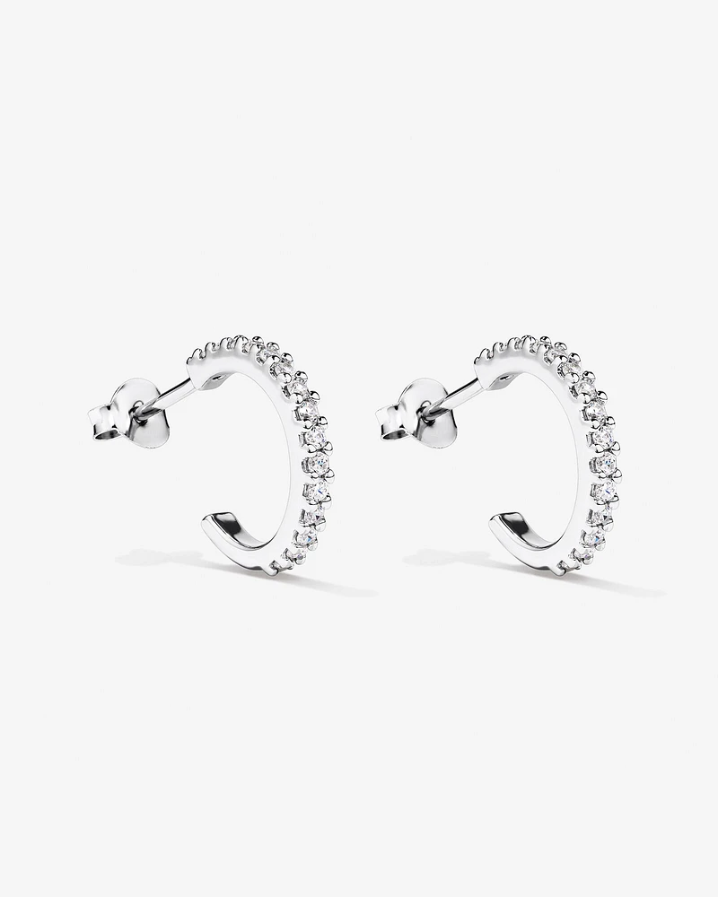 Boucles d'oreilles clous Demi-Créoles avec zircone cubique en argent sterling