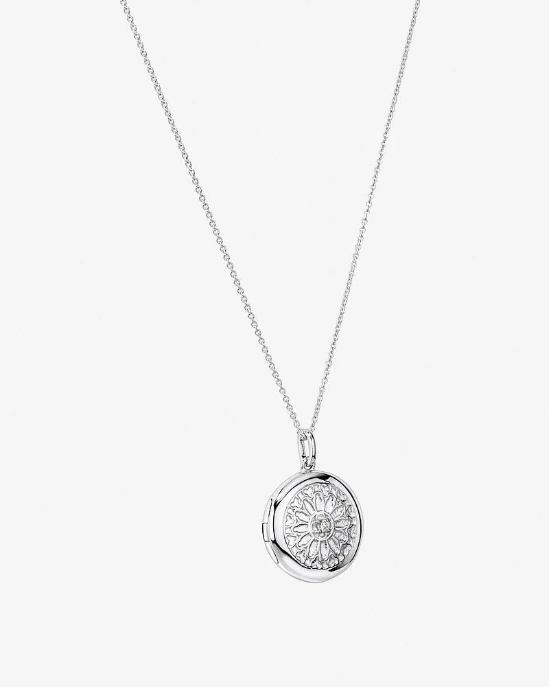 Diamond Accent Engraved Round Locket With Chain in Sterling Silver