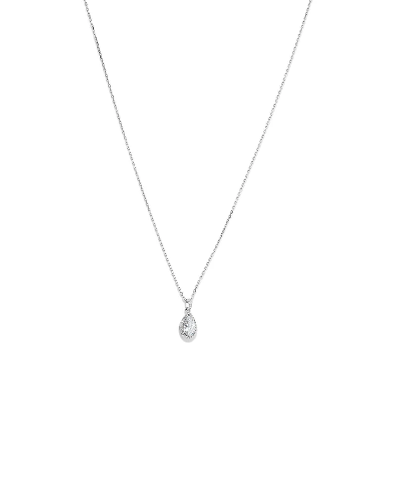 Pear Cubic Zirconia Halo Pendant Necklace in Sterling Silver