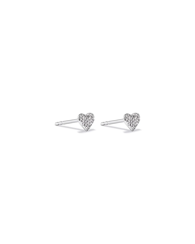 Boucles d'oreilles puces cœur pavé de diamants en argent sterling