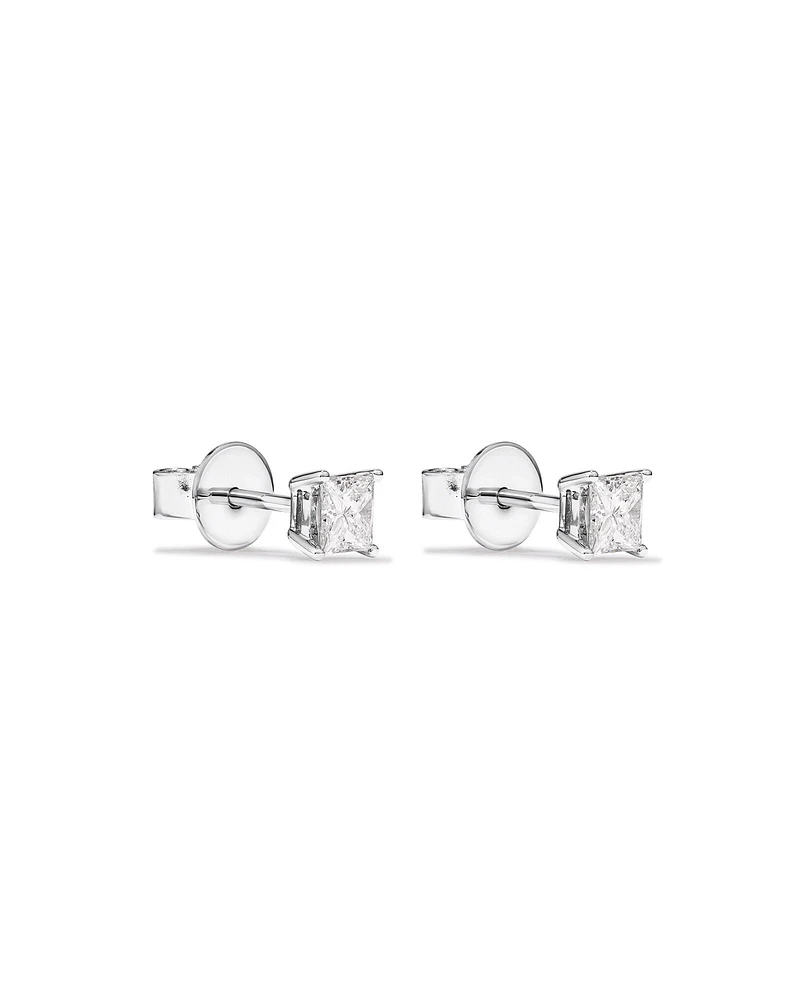 0,50 Carats TW Boucles d'oreilles solitaires diamant taille princesse en or blanc 18kt