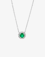 Halo Pendant with Emerald & 0.14 Carat TW of Diamonds in 10kt White Gold