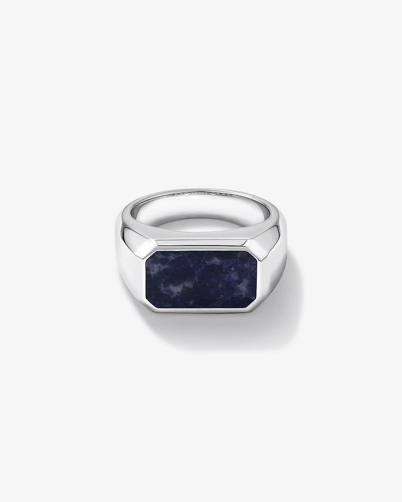 Men's Blue Sodalite Gemstone Rectangle Signet Ring in Sterling Silver