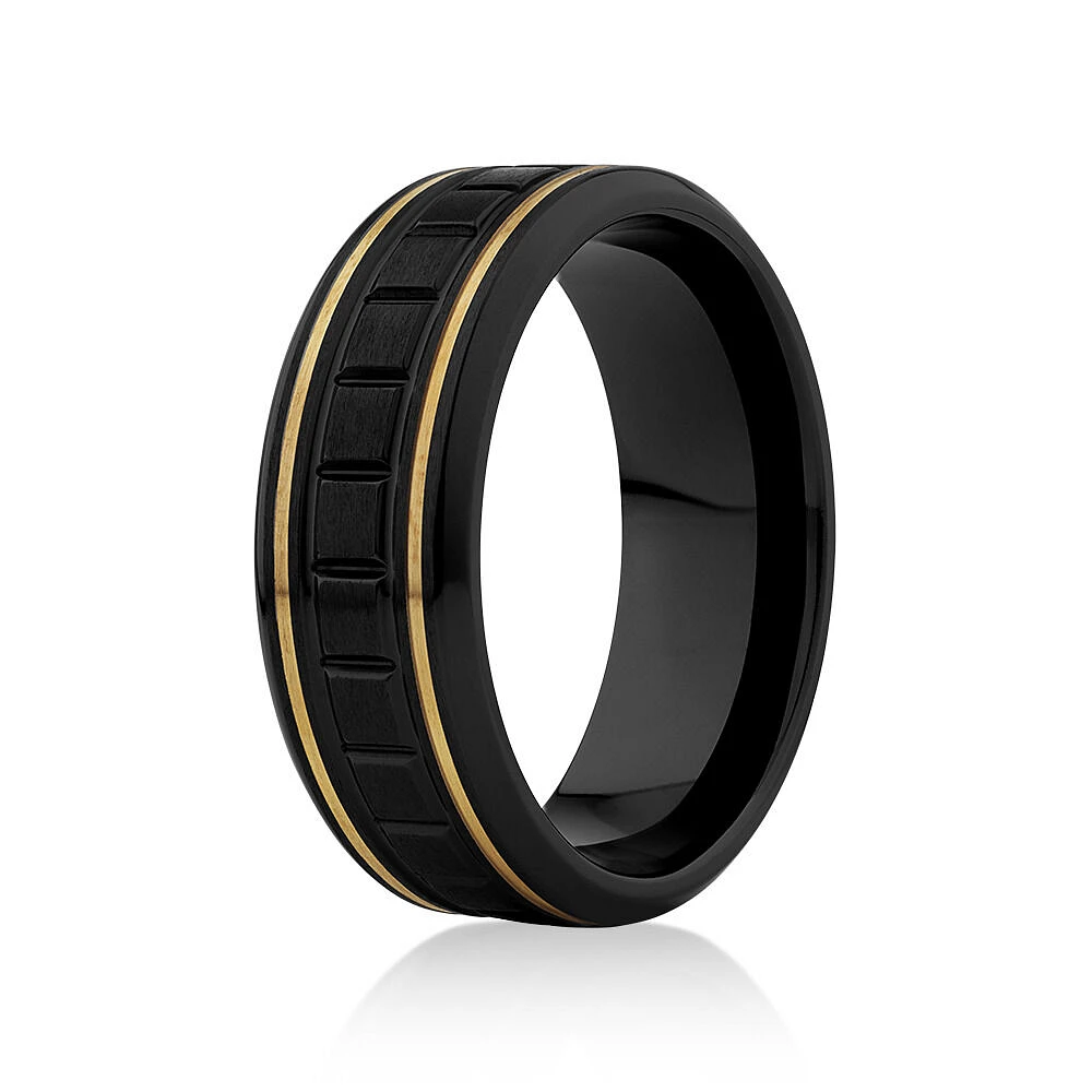 Square Texture Ring in Black Titanium with 10kt Yellow Gold Inlays