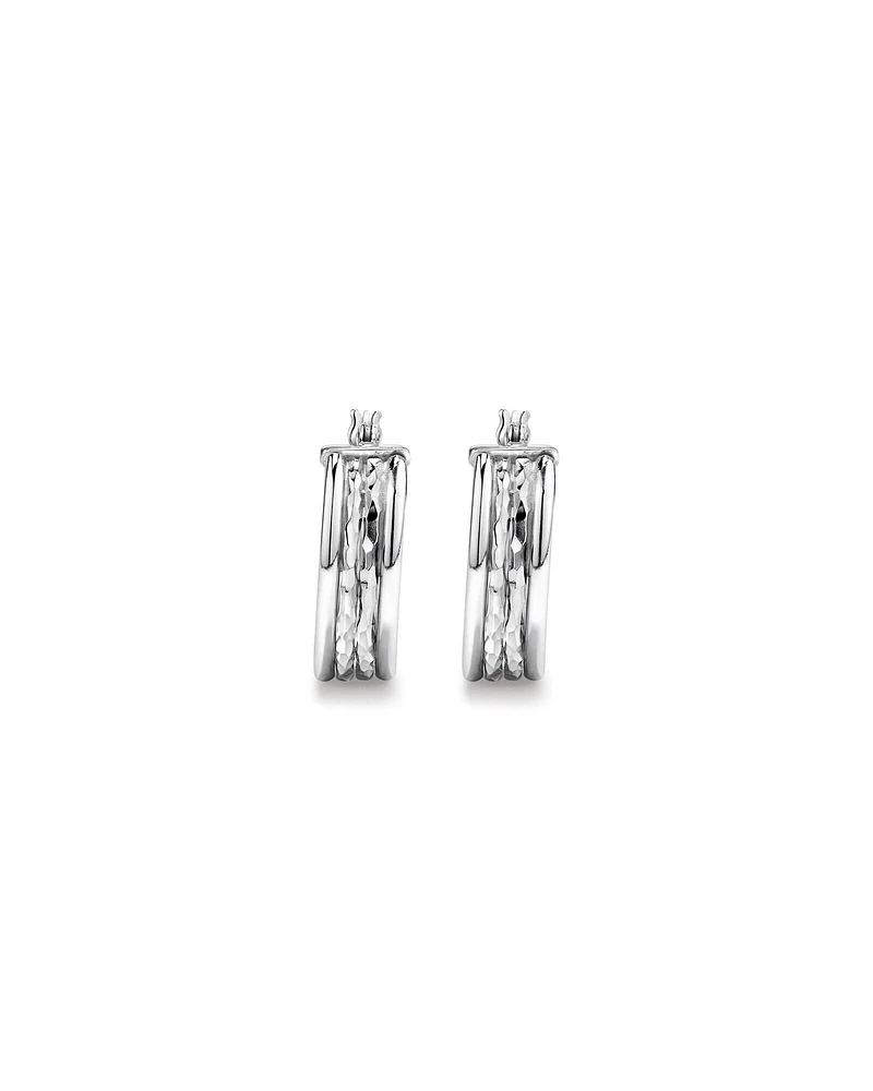 Boucles D'Oreilles Créoles À Quatre Rangs Avec Texture Diamantée Et Surface Lisse En Argent Sterling