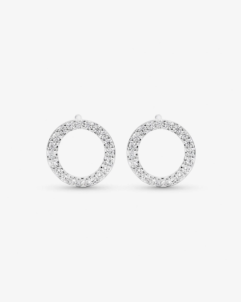 Circle Stud Earrings with Cubic Zirconia in Sterling Silver