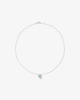 Halo Necklace with Aquamarine & 0.19 Carat TW of Diamonds in 10kt White Gold