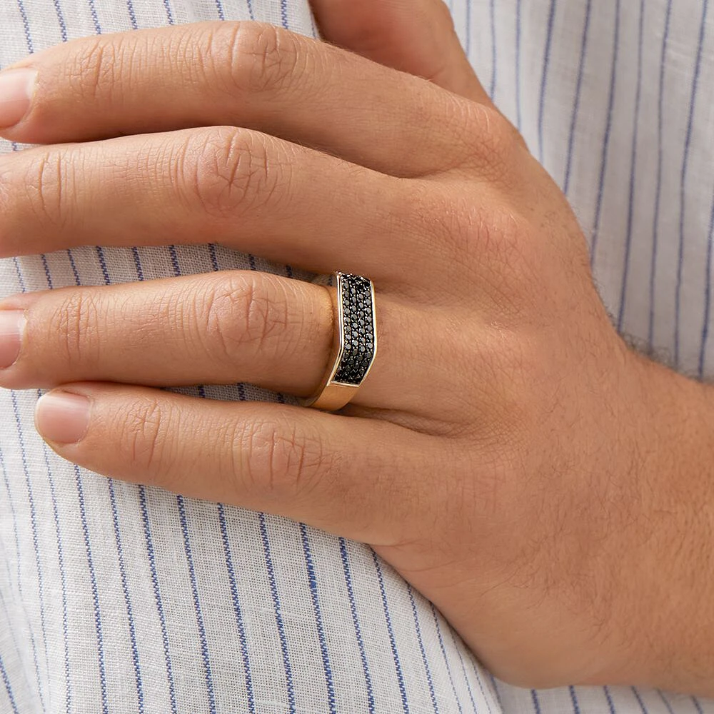 Men’s Ring with 0.95 Carat TW of Enhanced Black Diamonds in 10kt Yellow Gold