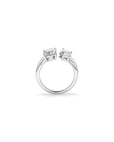 Pear and Oval Shape Cubic Zirconia Toi Et Moi Ring in Sterling Silver