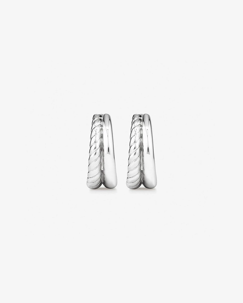 Textured Double Huggie Earrings in Sterling Silver