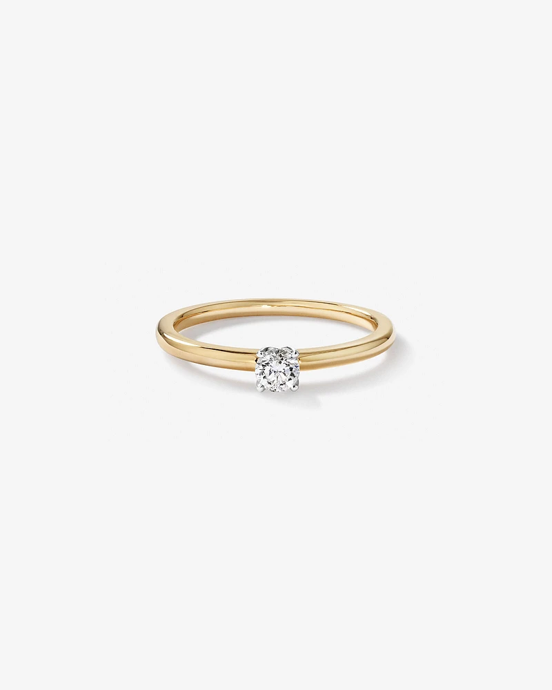 0.22 Carat TW Round Brilliant Diamond Solitaire Engagement Ring with Hidden Halo in 14kt Yellow and White Gold