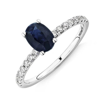Solitaire Sapphire Ring with 0.25 Carat TW of Diamonds in 10kt White Gold