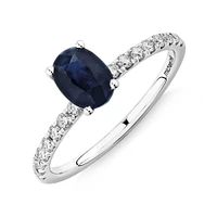 Solitaire Sapphire Ring with 0.25 Carat TW of Diamonds in 10kt White Gold