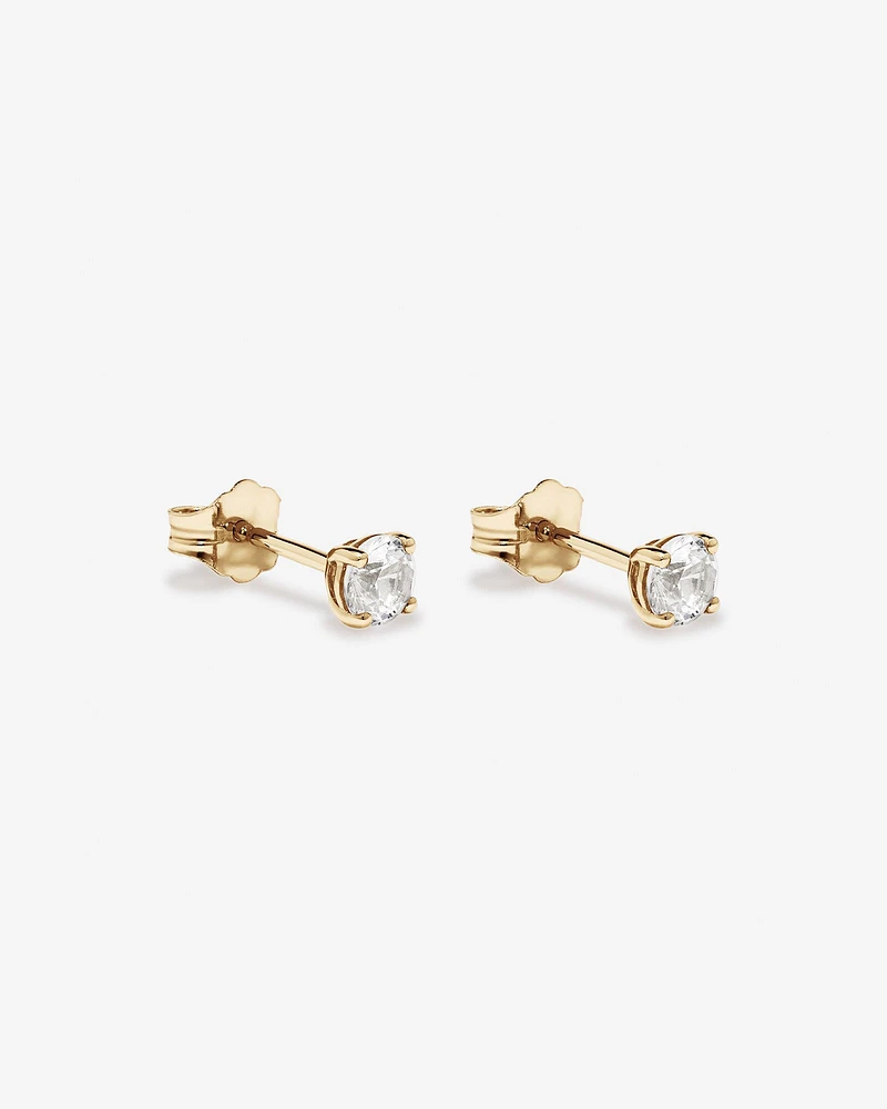 Boucles d'Oreilles Clous en Or Jaune 10kt avec Saphir Blanc Créé Ronde