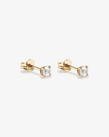 Boucles d'Oreilles Clous en Or Jaune 10kt avec Saphir Blanc Créé Ronde